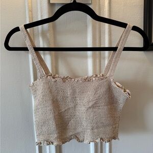Weekday Tan Cream Ruffled Crop Tank Top